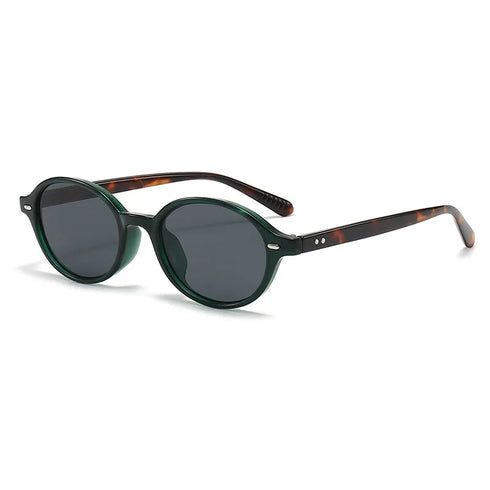 Retro Small Oval Sunglasses with Rivet Detail