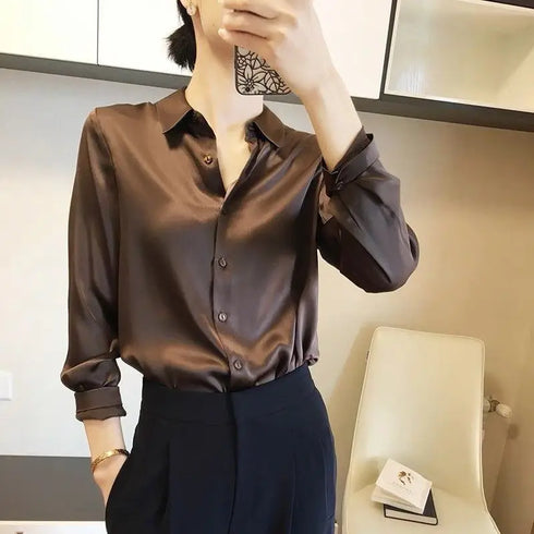 Elegant Satin Finish Long Sleeve Blouse for Women