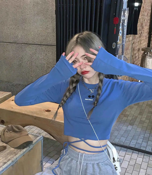 Long Sleeve Crop Top for Women in Black, White, and Blue