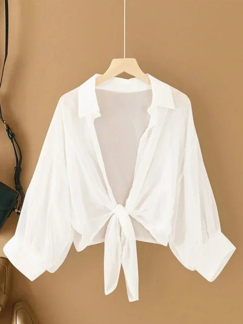Plus Size Women Shirt 2025 New Loose Casual Skin-friendly Elegant Clothing Lightweight Long Sleeved Collared Top Fashion Blouse