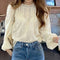 Elegant Apricot Long Sleeved Blouse with Lace Detail