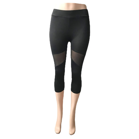 Black Mesh Patchwork Fitness Leggings for Women