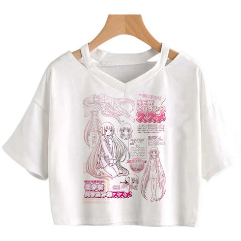 Japanese Anime Chobits Kawaii Cartoon Cropped Short Sleeve T Shirt for Women Vintage Aesthetic Punk Top