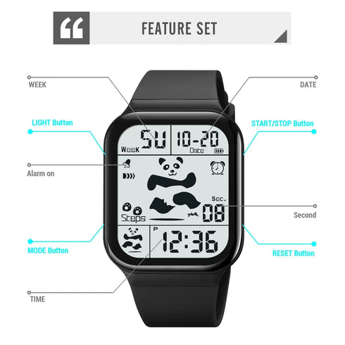 SKMEI Panda Pattern LED Digital Watch for Women