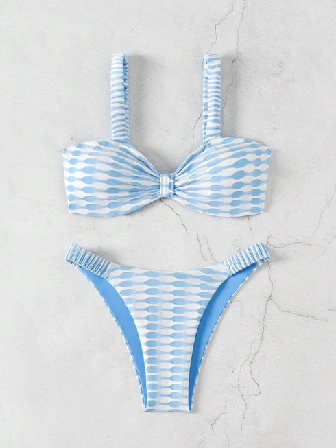 Blue Striped Two-Piece Bikini Set