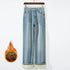 High Waist Fleece Lined Straight Jeans for Women