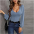 Chic U-Neck Long Sleeve Slim Fit T-Shirt for Women