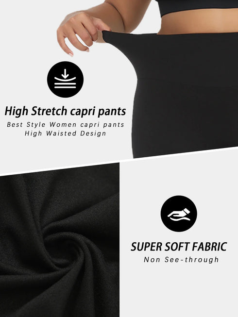 Plus Size High Waisted Tummy Control Capri Leggings