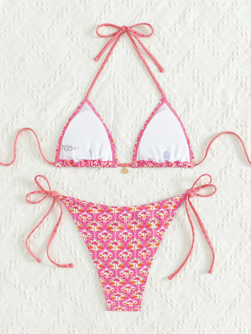 Floral Print Triangle Bikini Set with Brazilian Bottoms