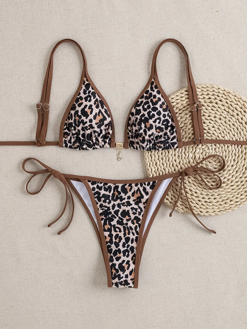 Floral Print Triangle Bikini Set with Brazilian Bottoms