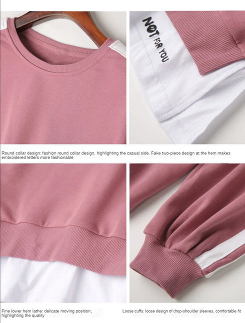 Women's Casual Loungewear Set - Long Sleeve Crop Top & Pants