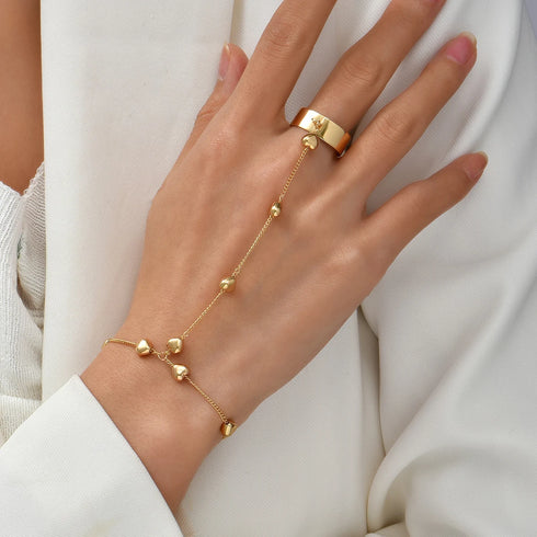 Creative Gold Chain Bracelet Finger Rings for Women