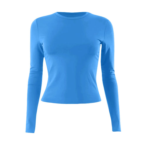 Womens Long Sleeve Bodycon Crop Top - Solid Colours
