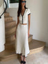 Elegant White Pleated Skirt Set with Short Sleeve Top