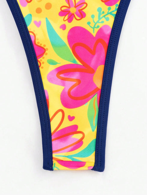 Floral Lace-Up Bikini Set for Women