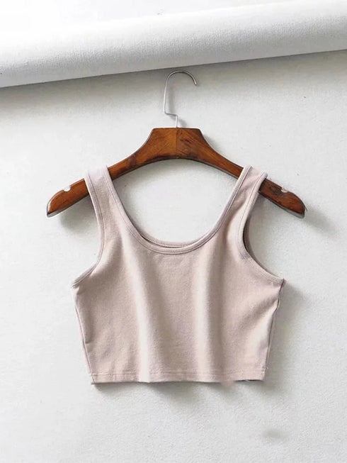 Chic Sleeveless Summer Crop Top with U Collar