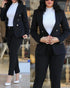 Notched Neck Blazer & High Waist Pants Set for Women