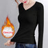 O Neck V Neck Long Sleeve Shirt Women Winter Bottoming Crop Tops Black Casual Slim Basic Velvet Heating Fiber Thermal T-Shirts