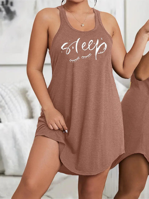 Plus Size Letter Print Sleeveless Nightgown