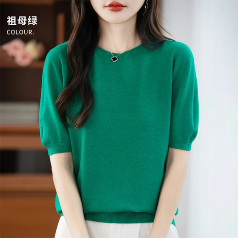 Merino Wool O-Neck Sweater for Women