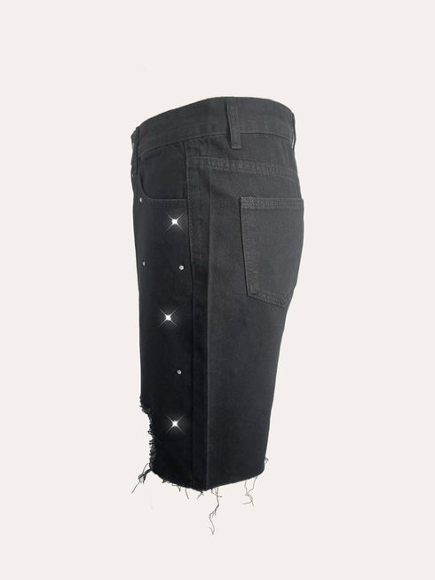 Women's Black Denim Shorts with Distressed Detail