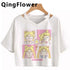 Kawaii Anime Cartoon Tee for Women - V-Neck Short Sleeve Top