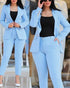 Notched Neck Blazer & High Waist Pants Set for Women