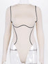Long Sleeve Striped Line Patchwork Bodycon Playsuit