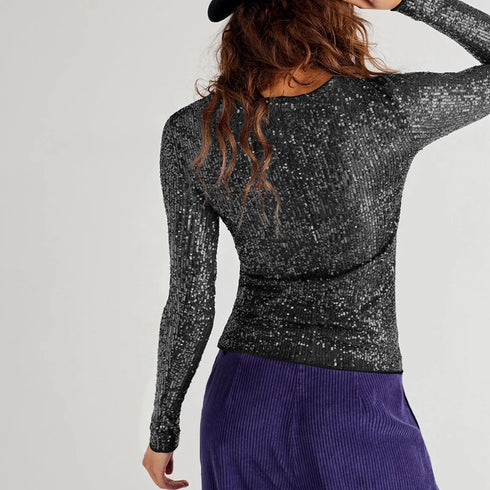 Women’s Sequined Long Sleeve Crop Top