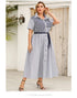 Summer Strappy Lapel Striped Short-Sleeved Dress
