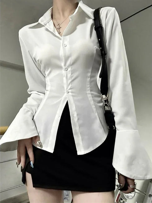 Slim Fit Flared Sleeve Women's Blouse