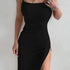 Black Bodycon Halter Neck Dress with High Split
