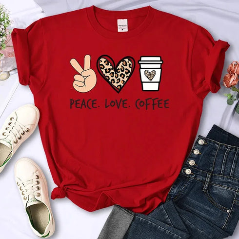 Peace Love Coffee Graphic T-Shirt for Women