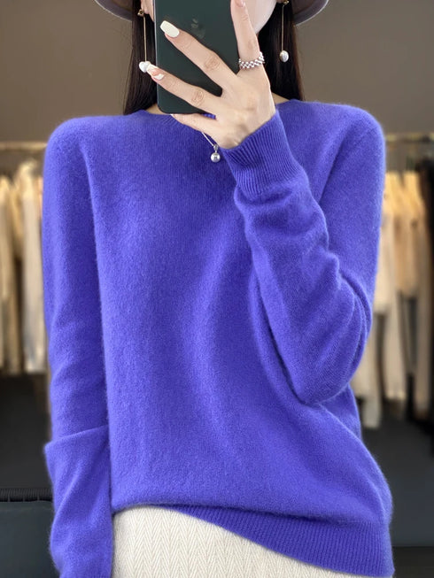 Women 100% Pure Merino Wool O-Neck Sweater
