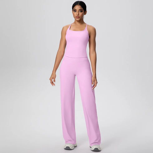 Backless Yoga Set with Wide Leg Pants