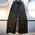 Black Lace Detail Wide Leg Jeans for Women