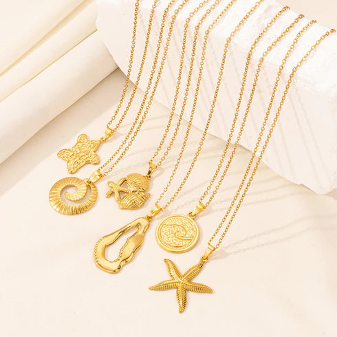 Stainless Steel Textured Starfish Pendant Necklace
