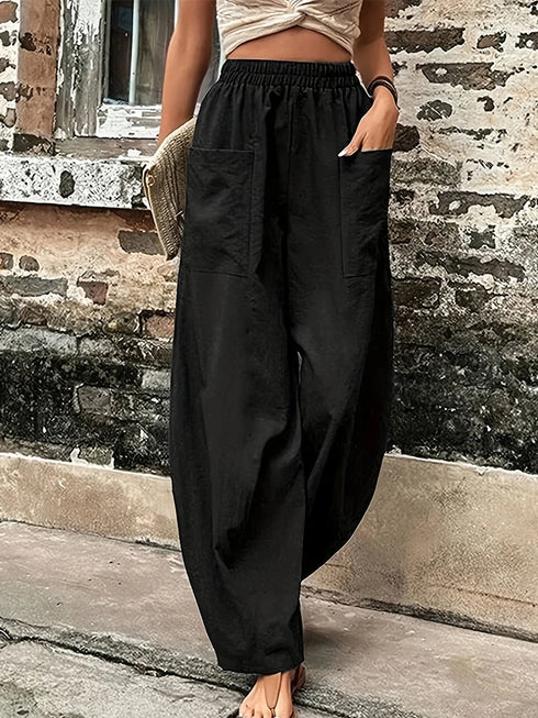Plus Size Cotton-Linen Harem Trousers with Pockets