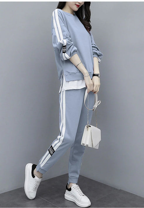 Women's Casual Loungewear Set - Long Sleeve Crop Top & Pants