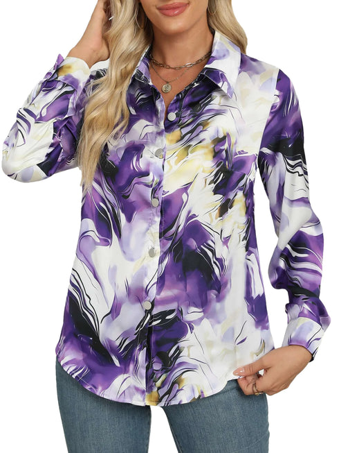 Marble Print Button Front Long Sleeve Shirt