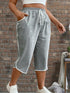 Plus Size Stretchy Three Quarter Pants with Pockets