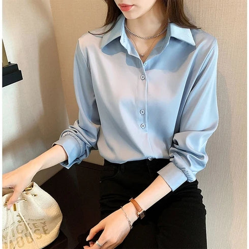 Women Shirts Spring Autumn Casual Chiffon Shirt Office Lady Fashion Female Long Sleeve Loose Solid Blouse Tops S-4XL