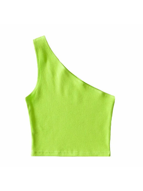 One Shoulder Cropped Tanks Top Women Summer Sleeveless Camis