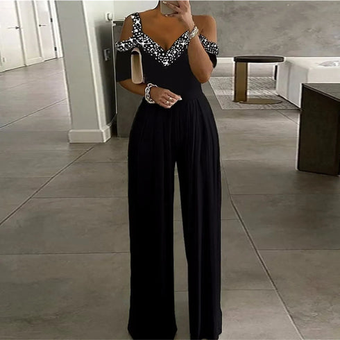 Summer Women's Loose Wide Leg Sequin Jumpsuit