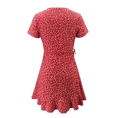 Floral A-Line Mini Dress with Ruffles and V-Neck