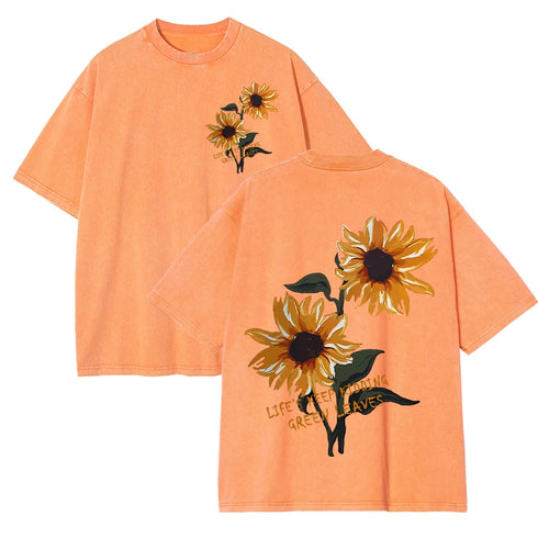 Plus Size Floral Print Cotton T-Shirt for Women