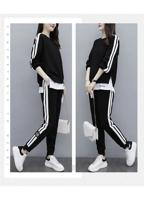 Women's Casual Loungewear Set - Long Sleeve Crop Top & Pants