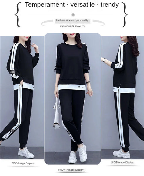 Women's Casual Loungewear Set - Long Sleeve Crop Top & Pants