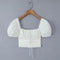 2023 Sexy Corset White Ruched Chest Square Collar Short Puff Sleeve Shirt Women Cross Lacing up Bandage Waist Bodycon Crop Tops