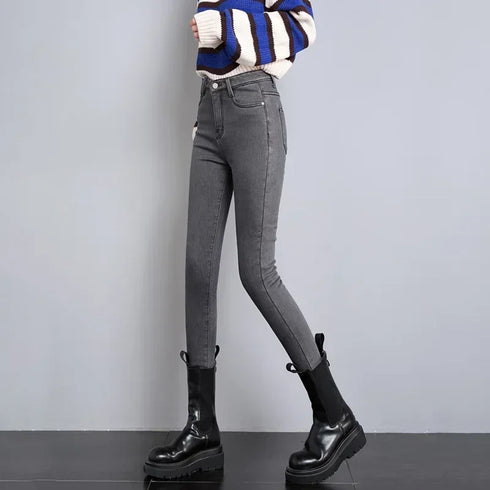 High Waist Thermal Jeans for Women - Warm Plush Denim